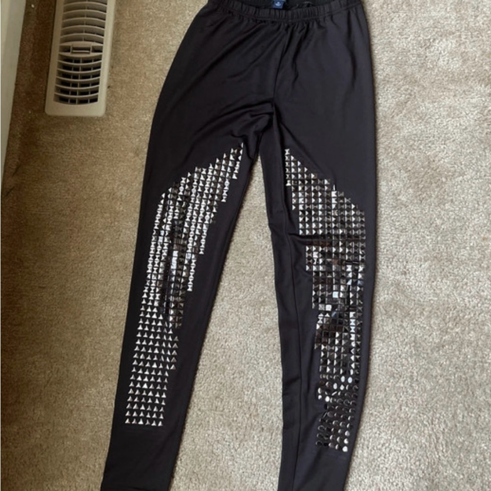 Kids Black Leggings with Silver Detailing
